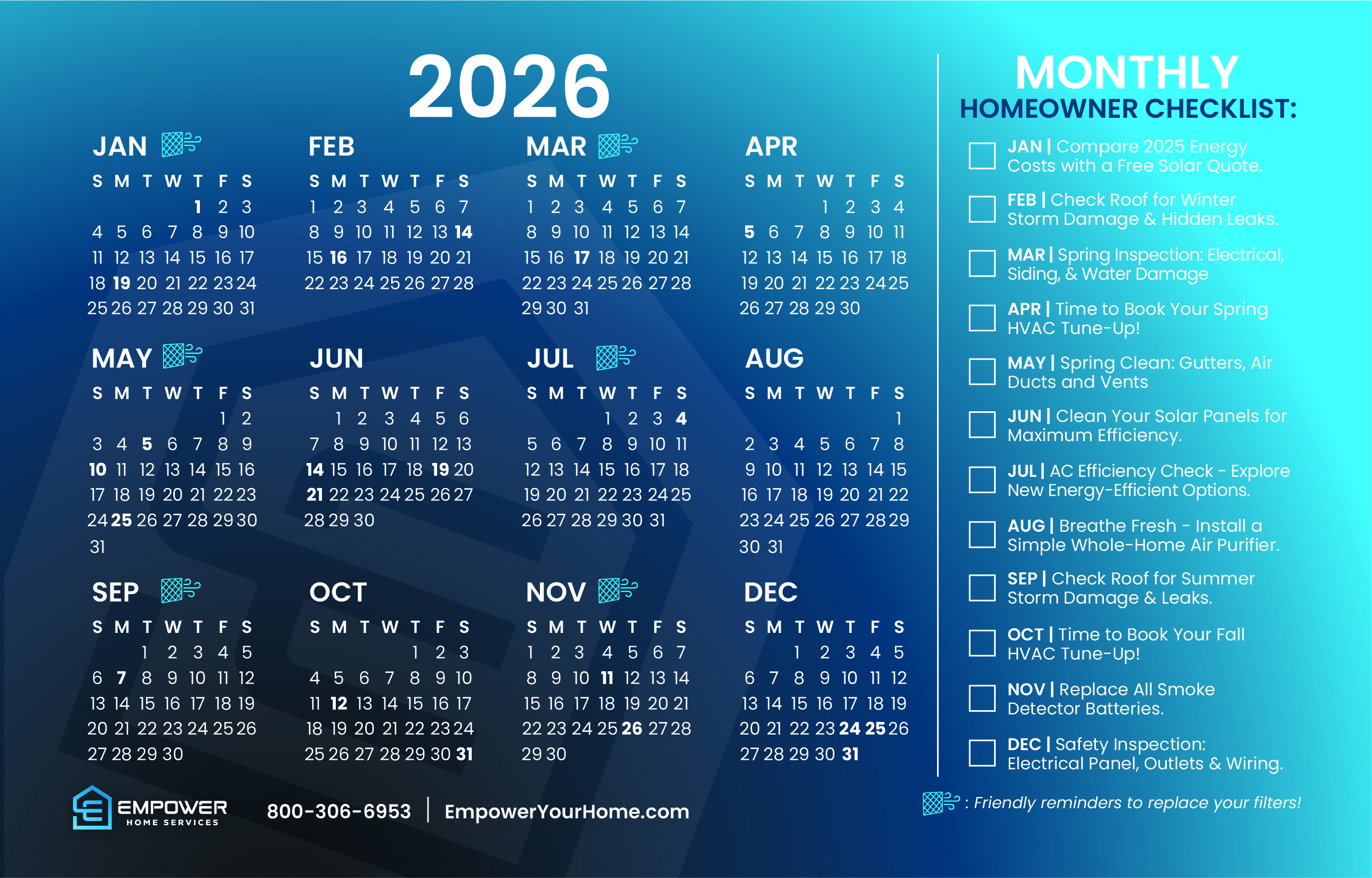 2026 Monthly Checklist